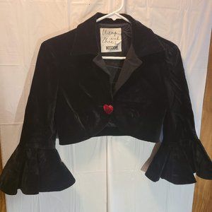MOSCHINO MADE IN ITALY VELVET VINTAGE BUTTON HEART CROP TOP WITH FLARE SLEEVES